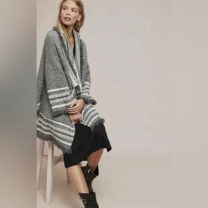 Saturday Sunday Anthropologie Gray Stripe Portland Collar Kimono Cardigan Fringe